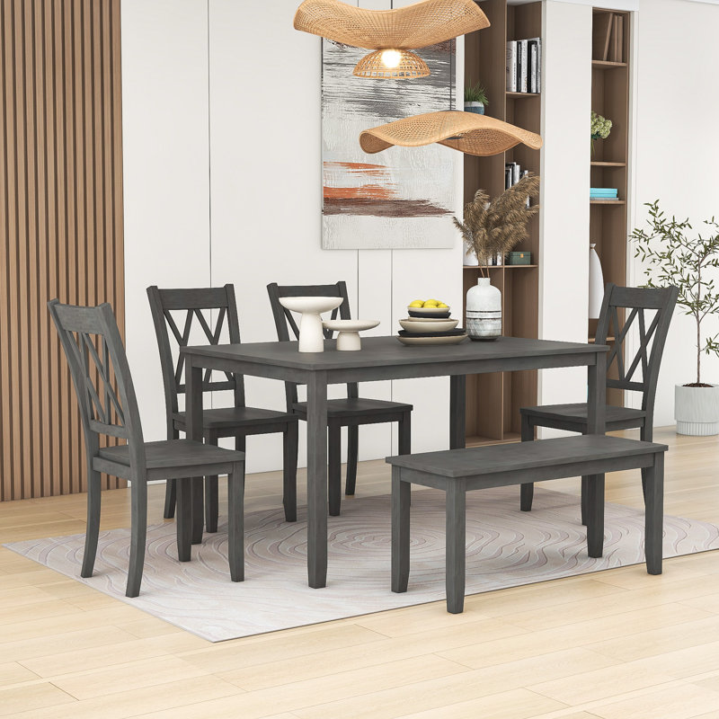 Red Barrel Studio® Temarion 6 Piece Dining Set, Farmhouse Rustic Dining Table Set with Chairs